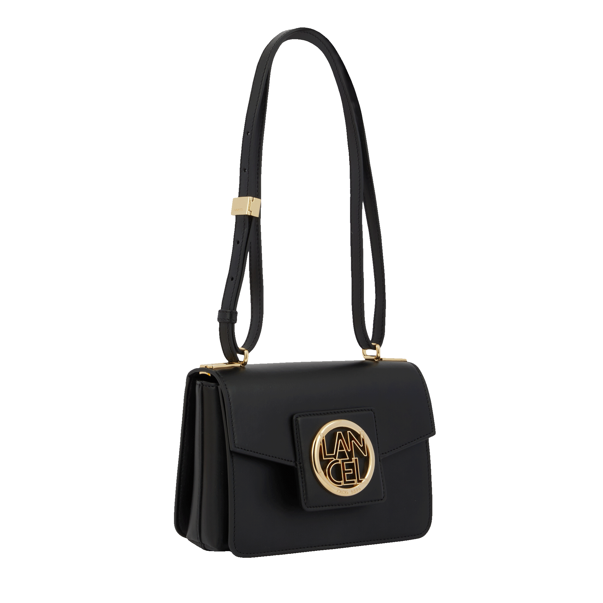 Sac rabat Roxane S en cuir lisse - Noir & Doré
