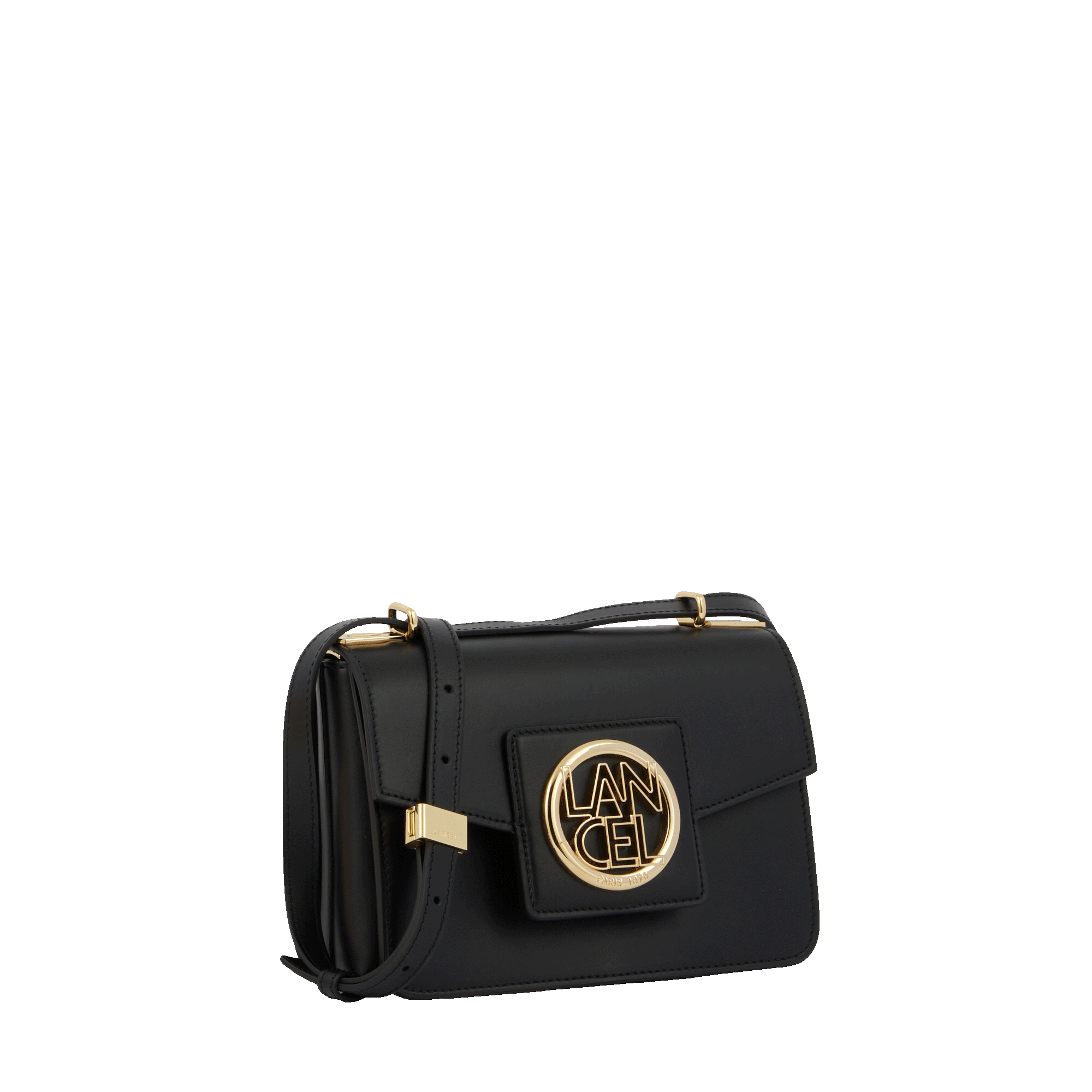 Sac rabat Roxane S en cuir lisse - Noir & Doré