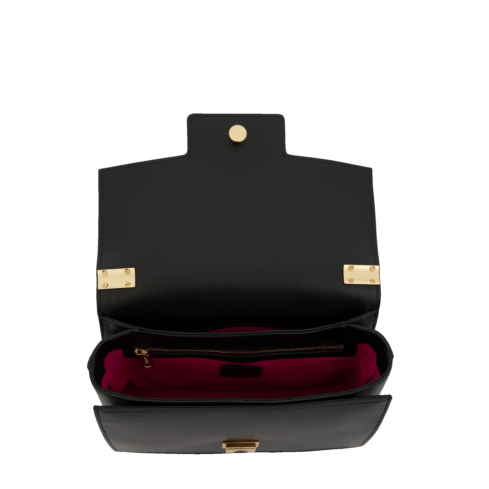 Sac rabat Roxane M en cuir lisse - Noir & Doré