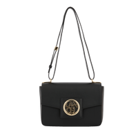 Sac rabat Roxane M en cuir lisse - Noir & Doré