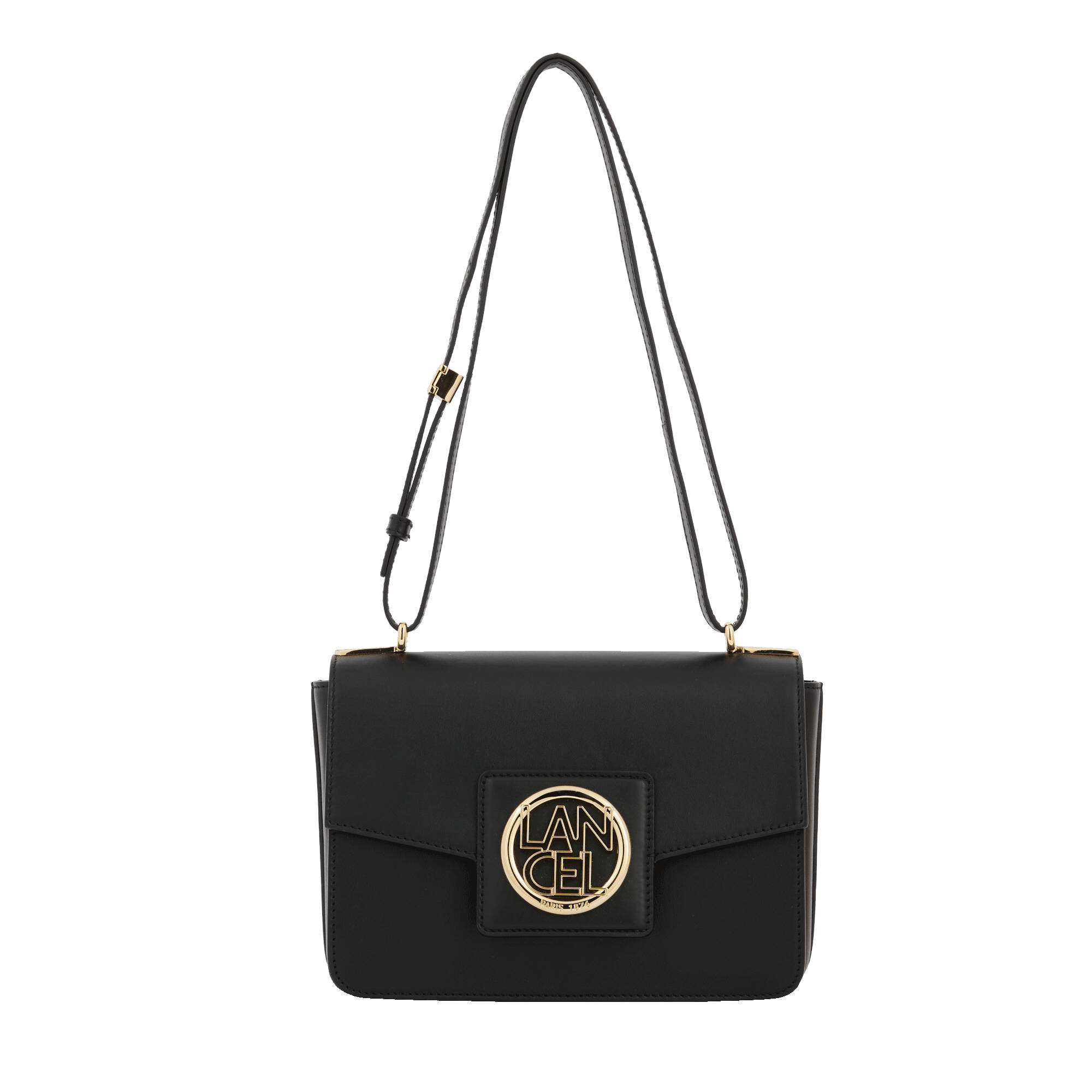 Sac rabat Roxane M en cuir lisse - Noir & Doré