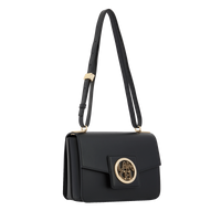 Sac rabat Roxane M en cuir lisse - Noir & Doré