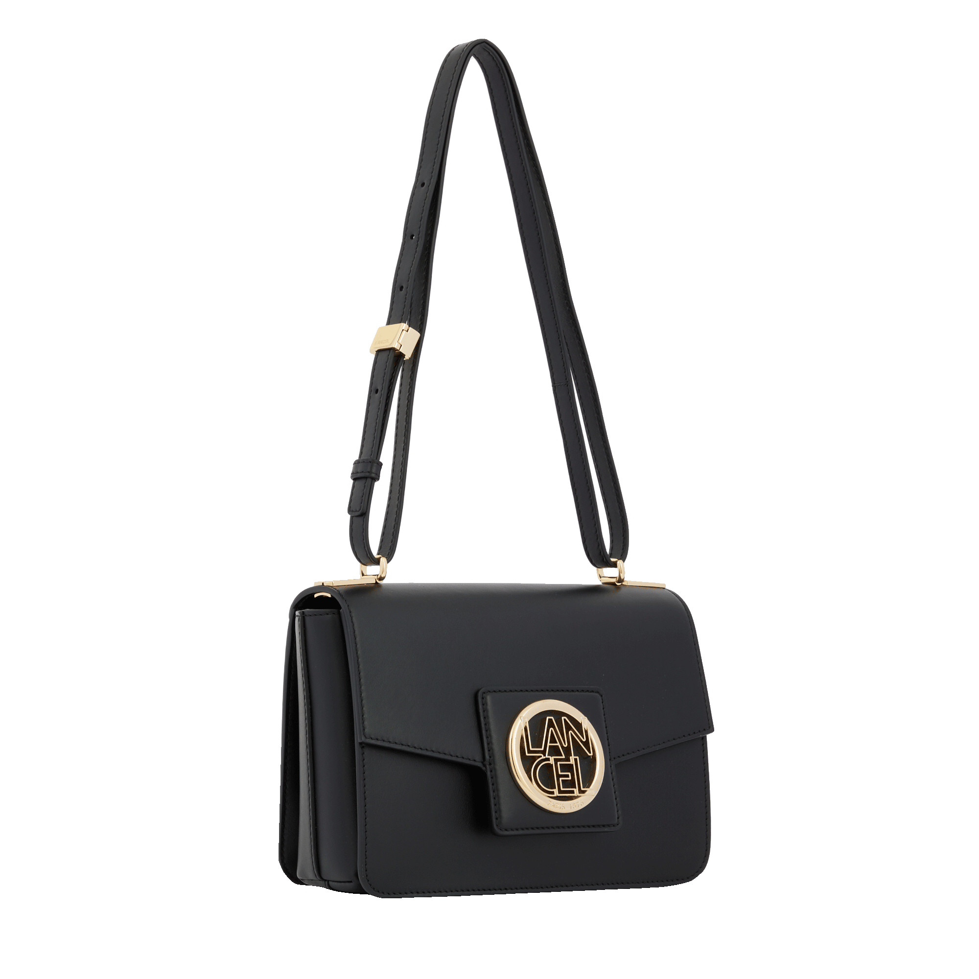 Sac rabat Roxane M en cuir lisse - Noir & Doré