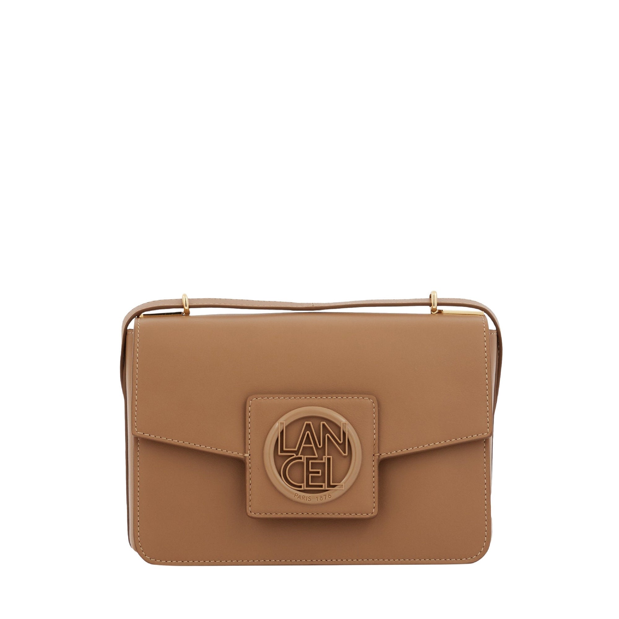 Sac rabat Roxane M en cuir lisse - Granit