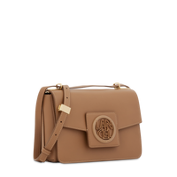Sac rabat Roxane M en cuir lisse - Granit