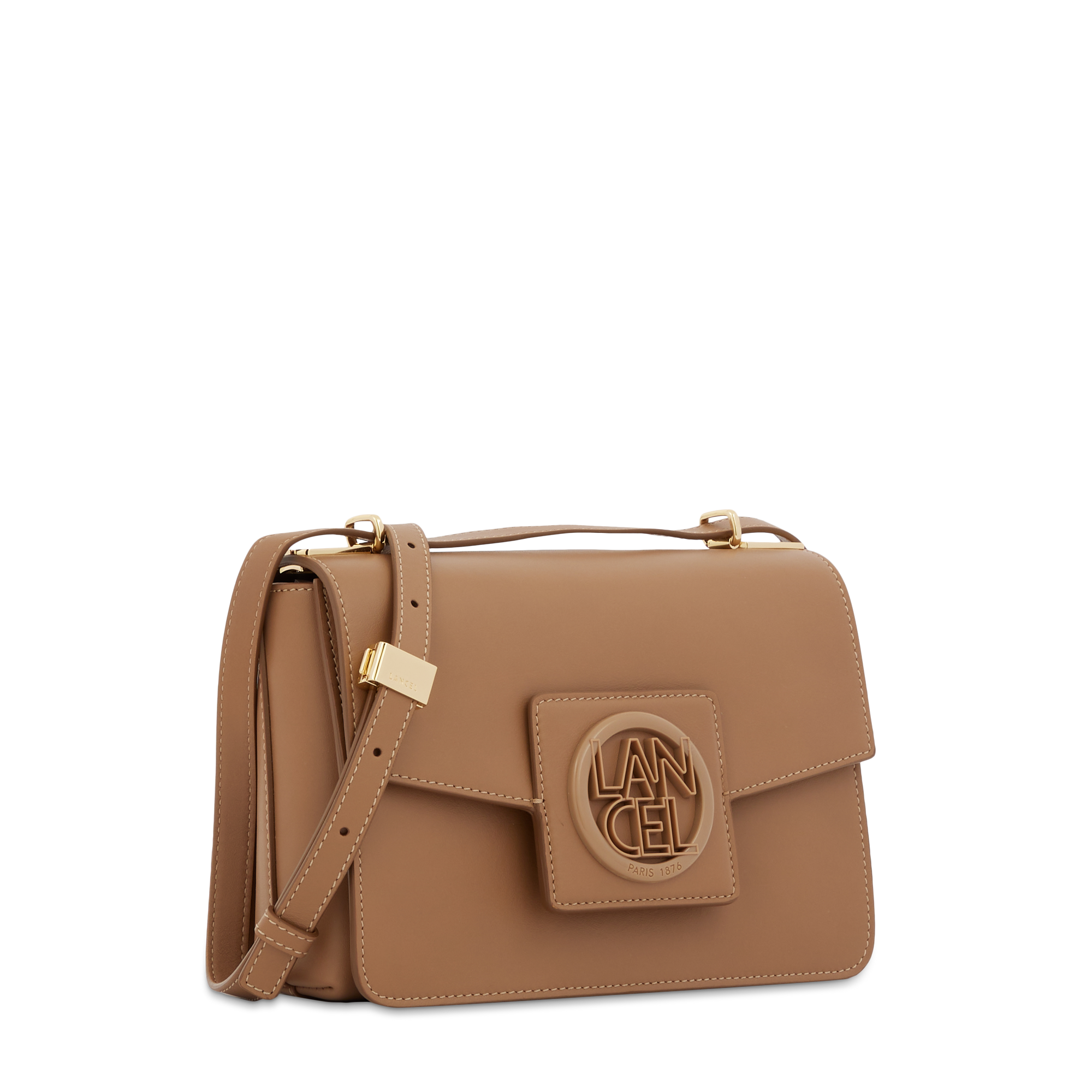Sac rabat Roxane M en cuir lisse - Granit
