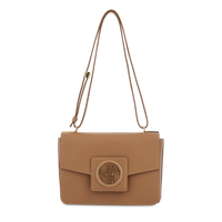 Sac rabat Roxane M en cuir lisse - Granit