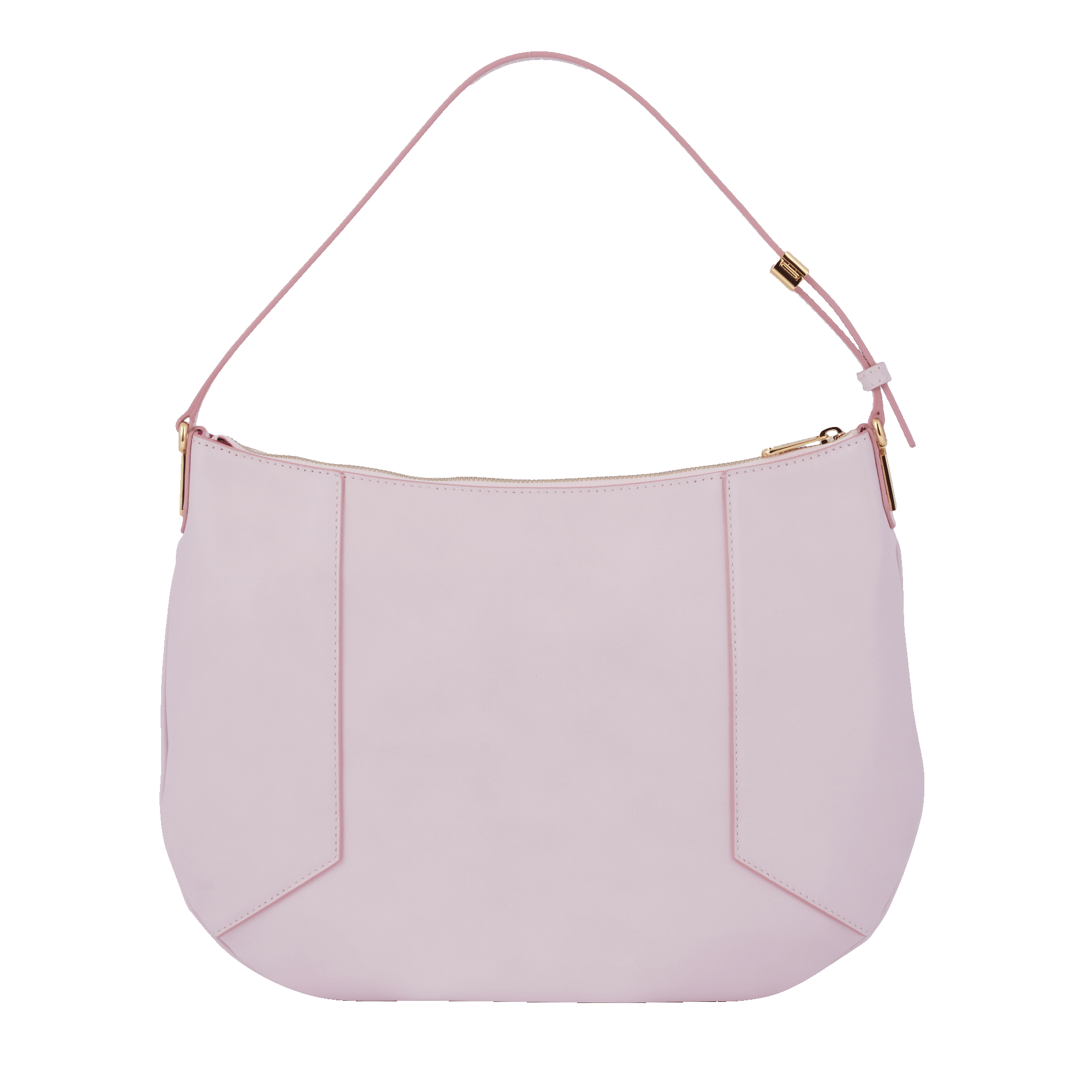 Sac hobo zippé Roxane M en cuir lisse - Rose Dragee