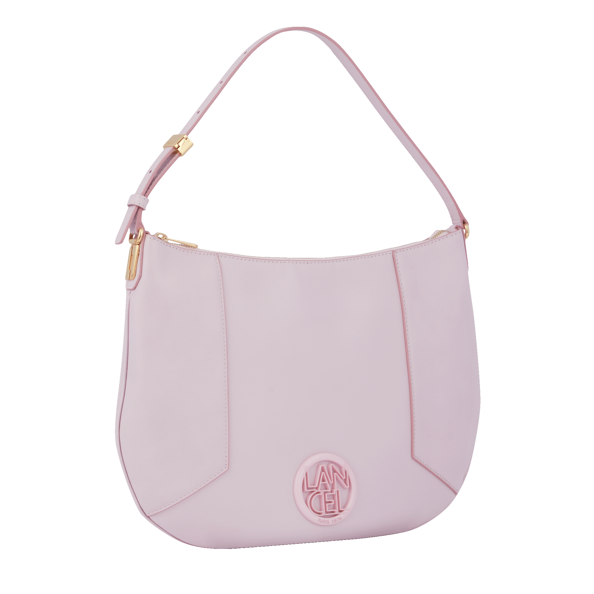 Sac hobo zippé Roxane M en cuir lisse - Rose Dragee