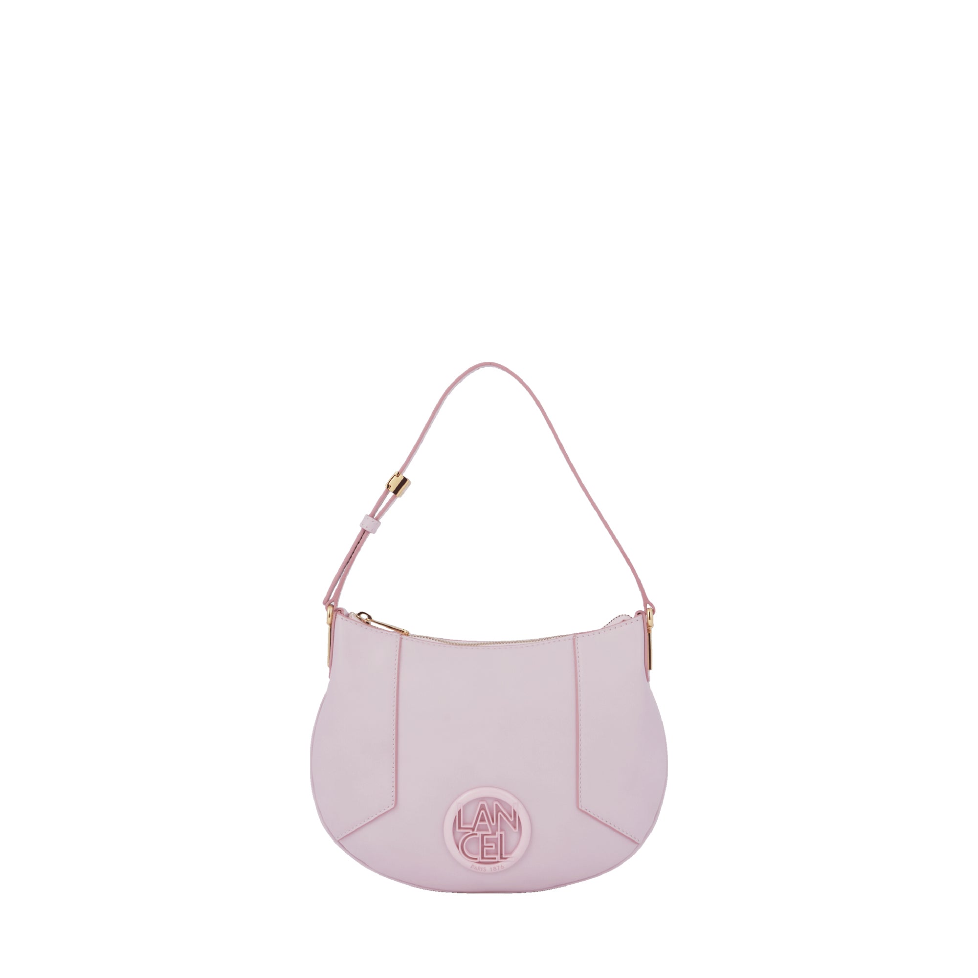 Sac mini hobo zippé Roxane en cuir lisse - Rose Dragee