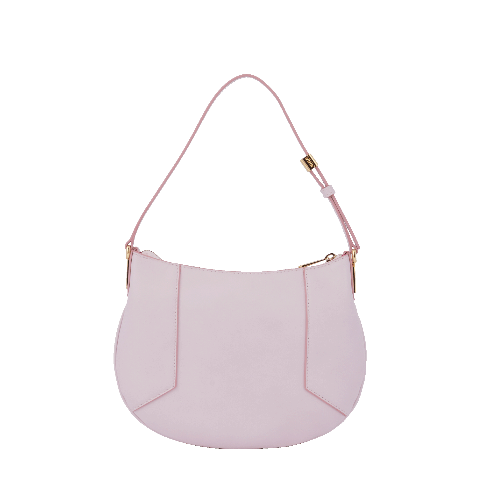 Sac mini hobo zippé Roxane en cuir lisse - Rose Dragee