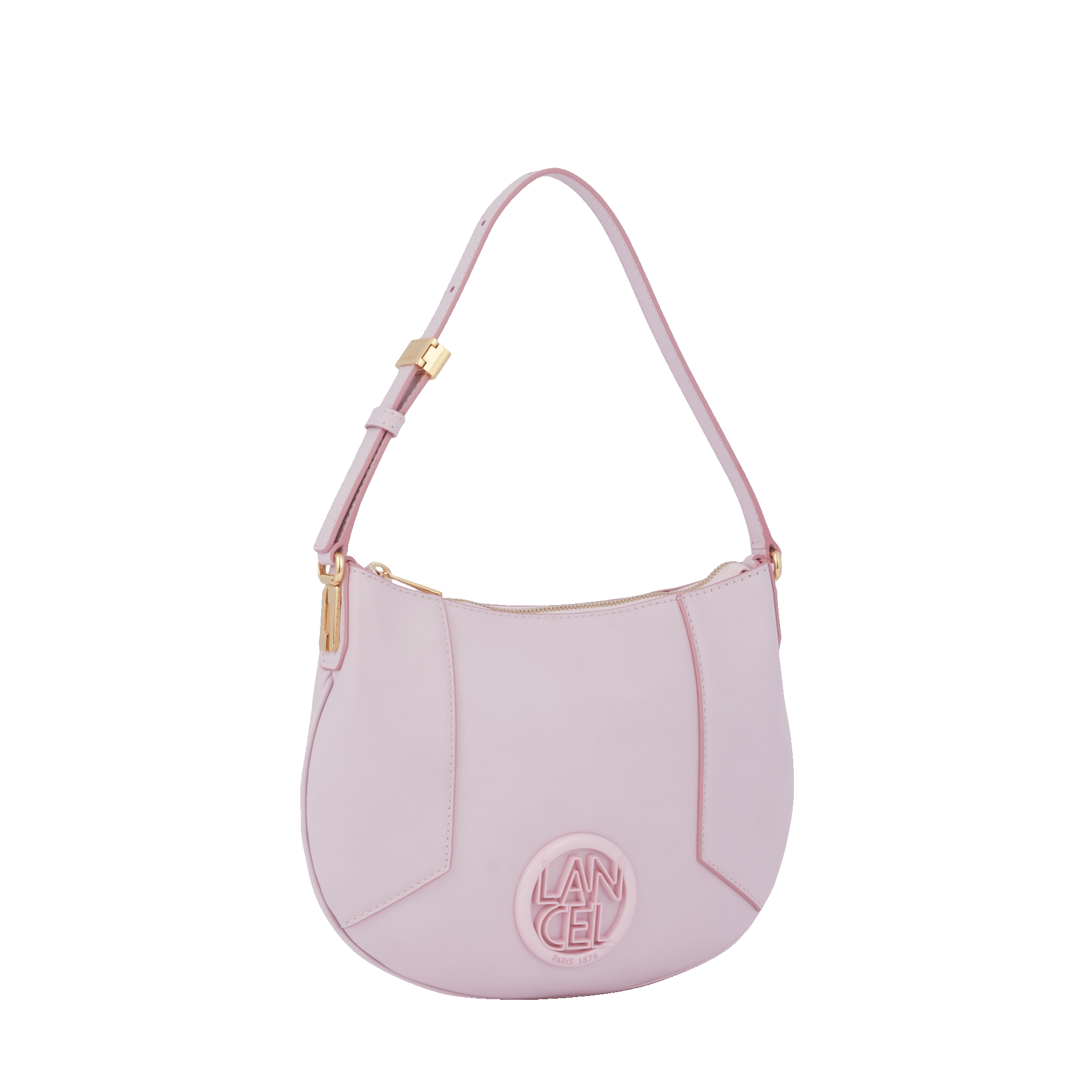 Sac mini hobo zippé Roxane en cuir lisse - Rose Dragee