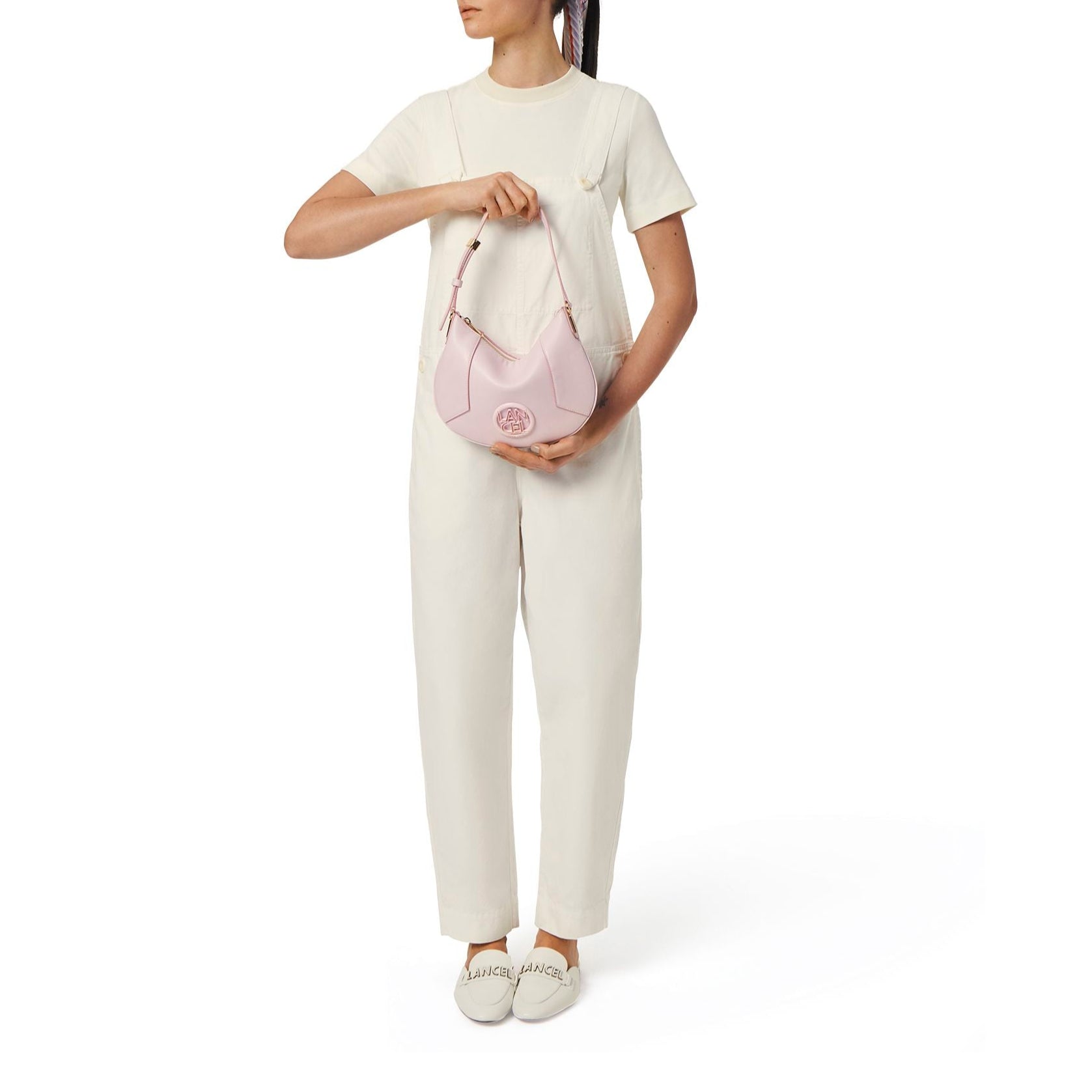 Sac mini hobo zippé Roxane en cuir lisse - Rose Dragee