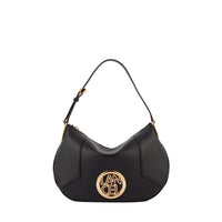 Sac mini hobo zippé Roxane en cuir lisse - Noir & Doré