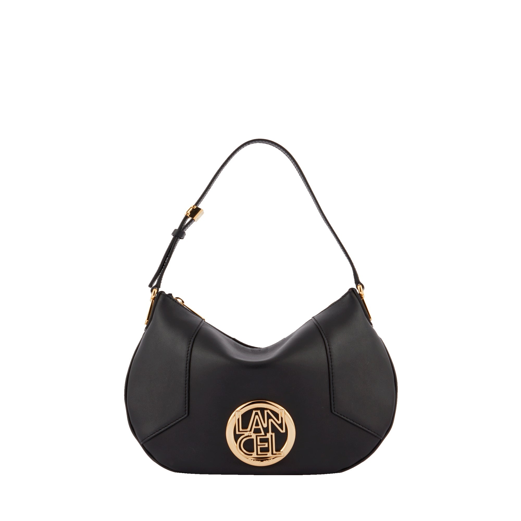 Sac mini hobo zippé Roxane en cuir lisse - Noir & Doré