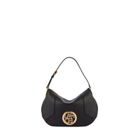 Sac mini hobo zippé Roxane en cuir lisse - Noir & Doré