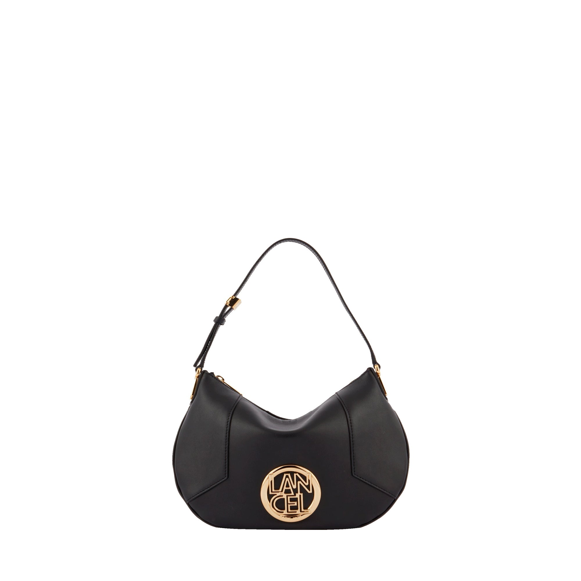 Sac mini hobo zippé Roxane en cuir lisse - Noir & Doré