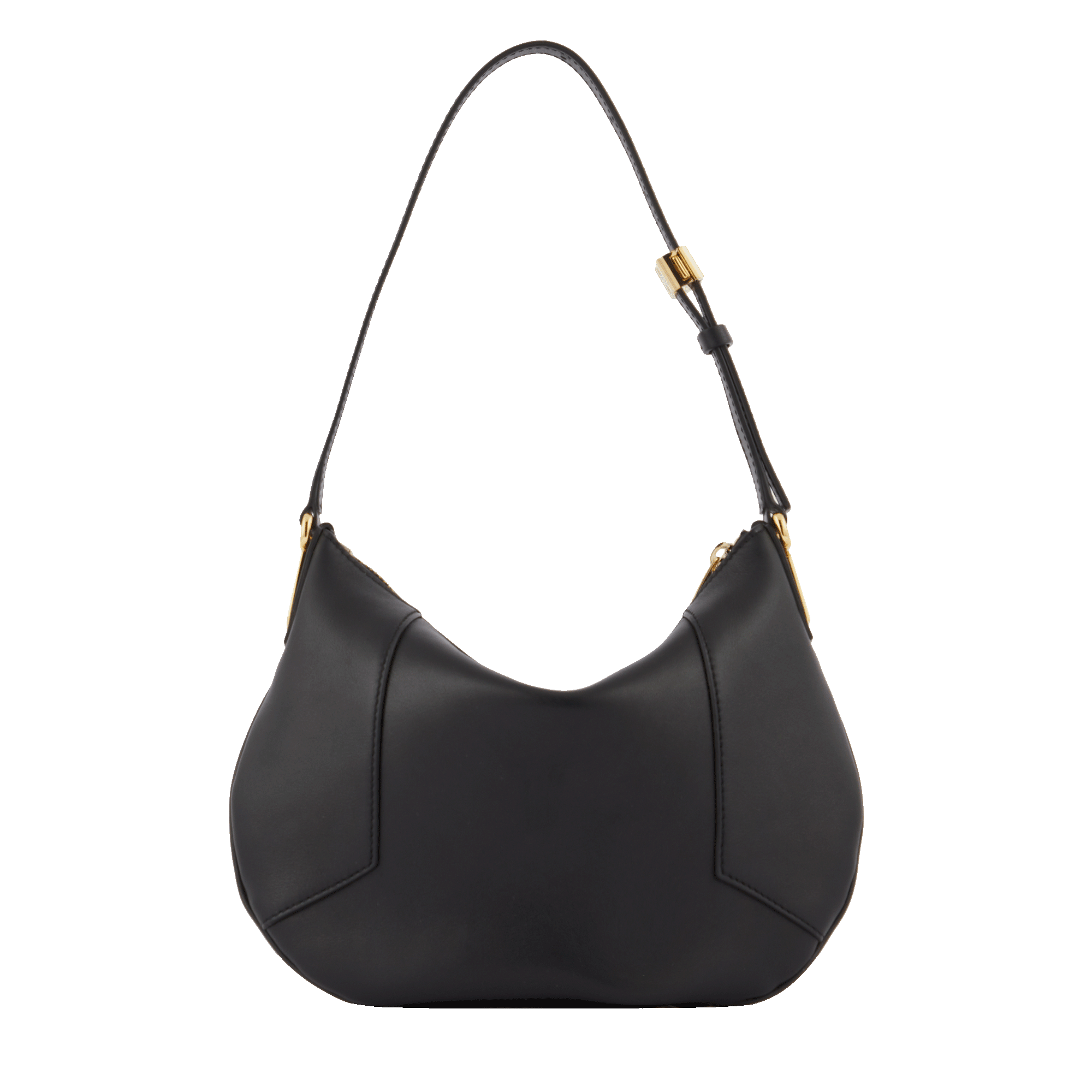 Sac mini hobo zippé Roxane en cuir lisse - Noir & Doré