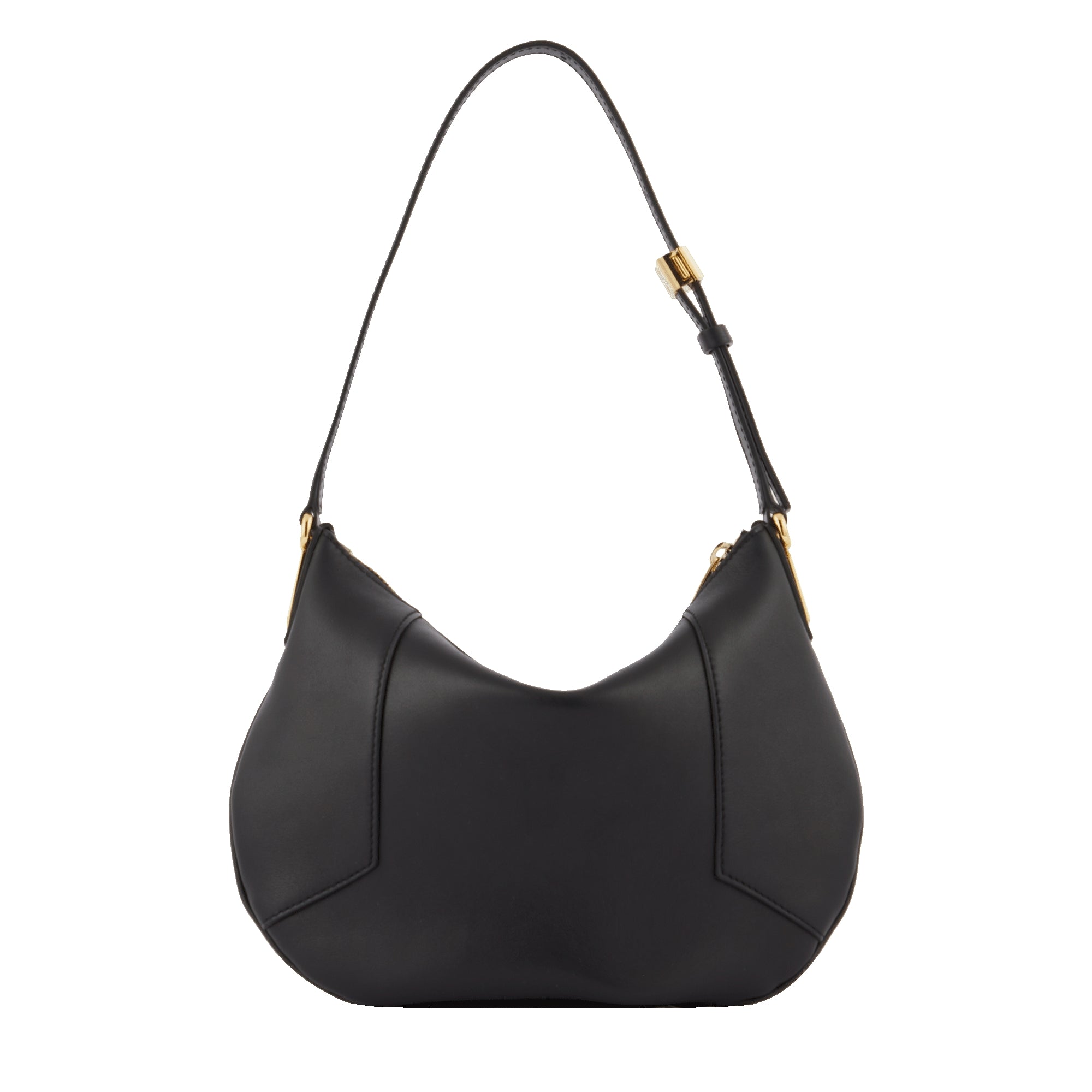 Sac mini hobo zippé Roxane en cuir lisse - Noir & Doré
