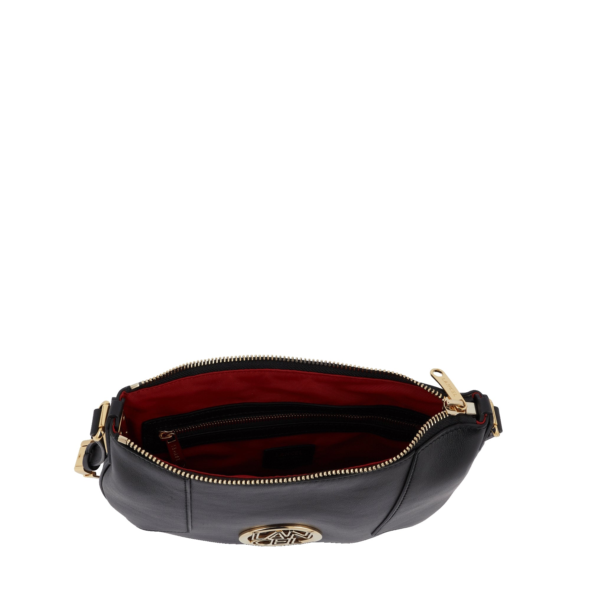 Sac mini hobo zippé Roxane en cuir lisse - Noir & Doré