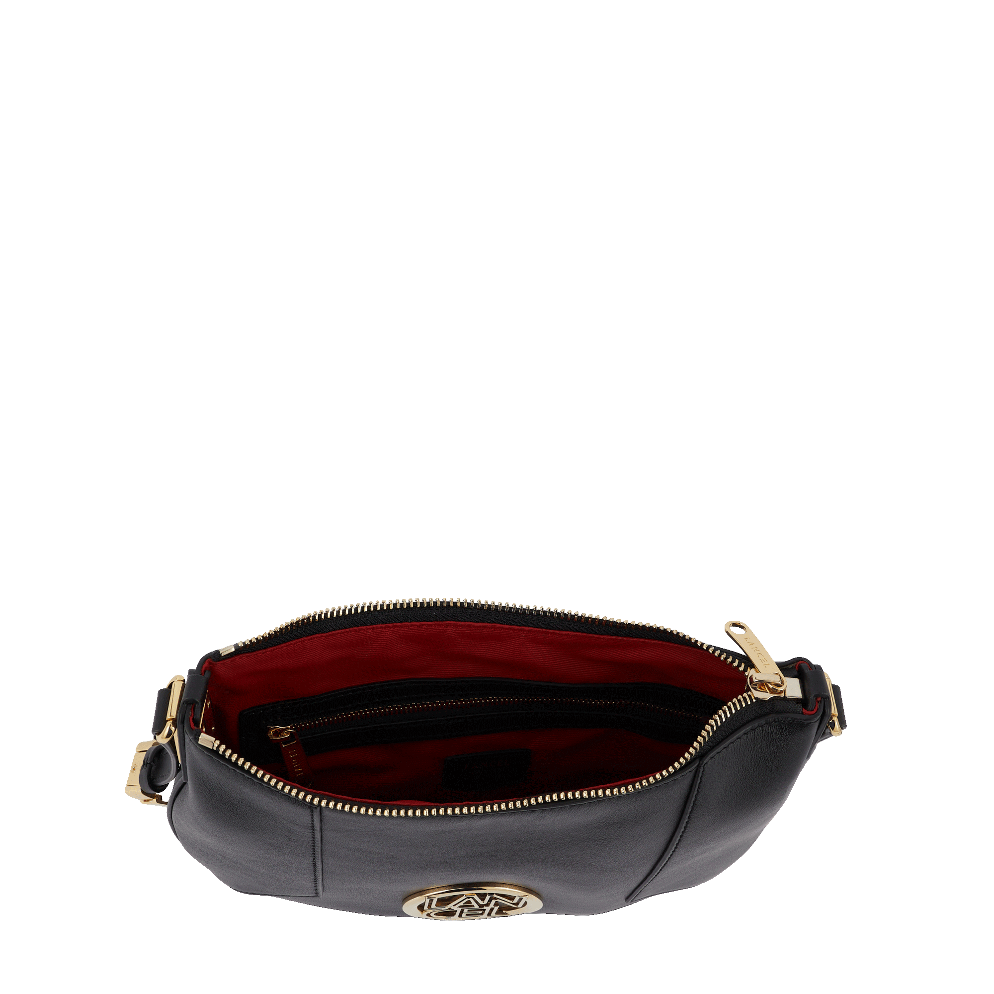 Sac mini hobo zippé Roxane en cuir lisse - Noir & Doré