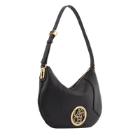 Sac mini hobo zippé Roxane en cuir lisse - Noir & Doré