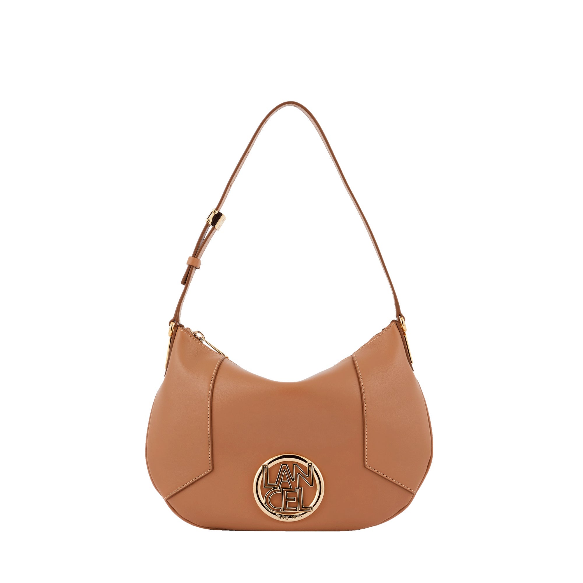 Sac mini hobo zippé Roxane en cuir lisse - Granit & Doré