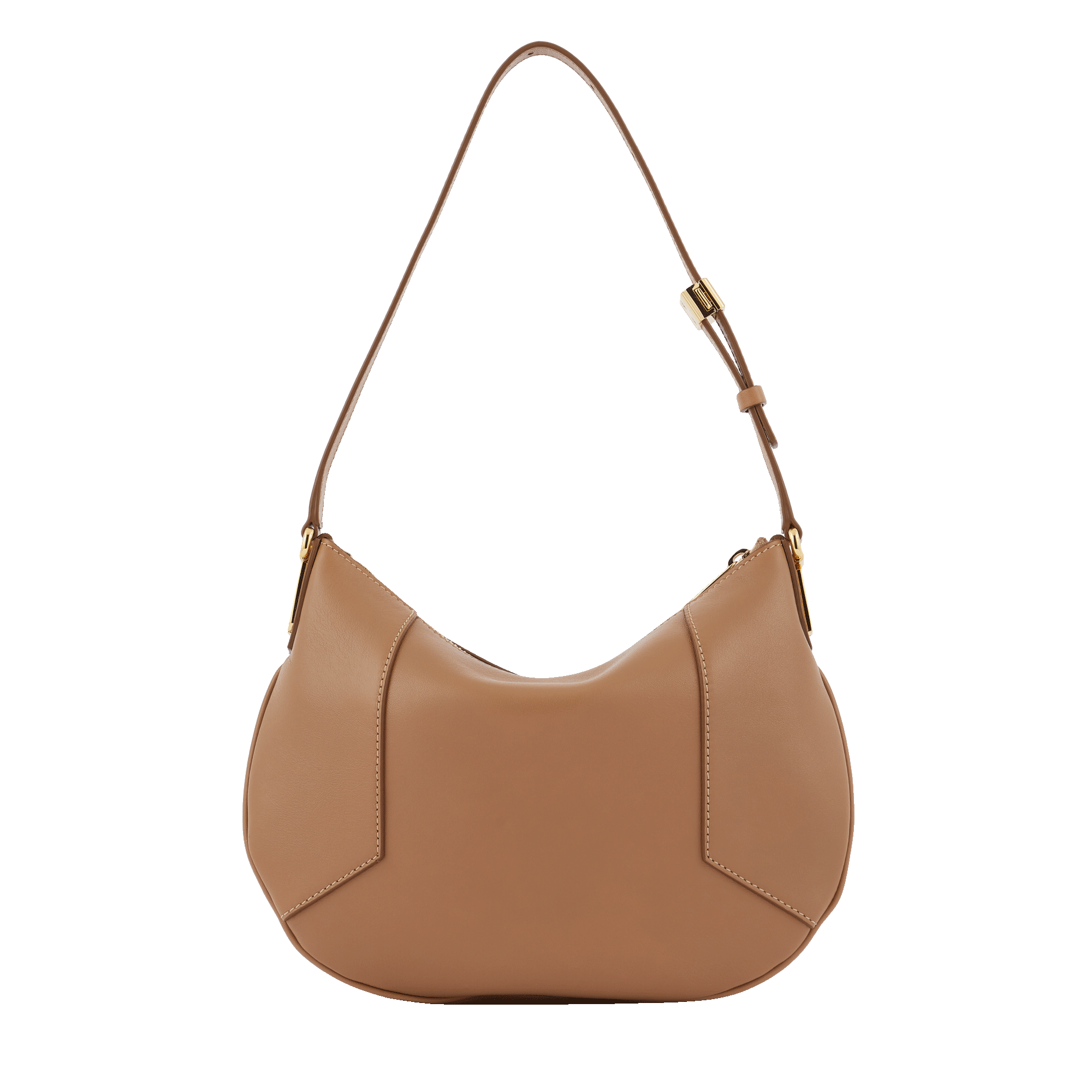 Sac mini hobo zippé Roxane en cuir lisse - Granit & Doré