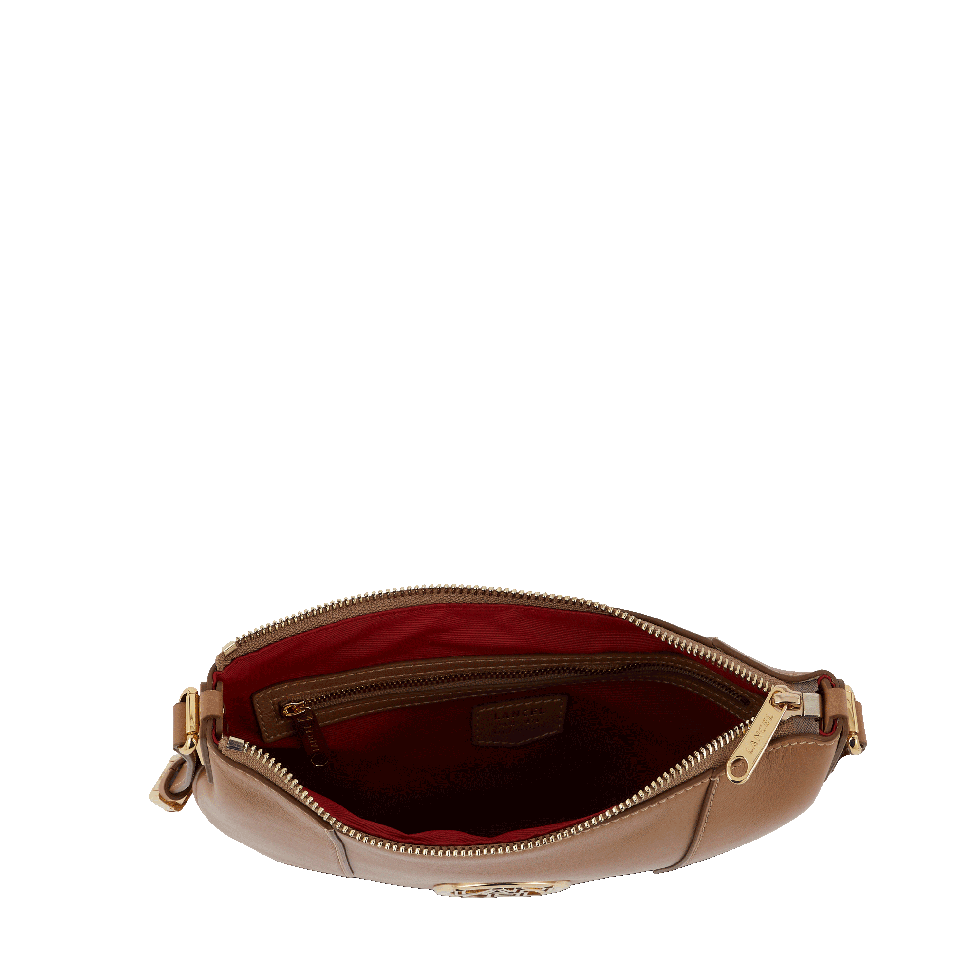 Sac mini hobo zippé Roxane en cuir lisse - Granit & Doré