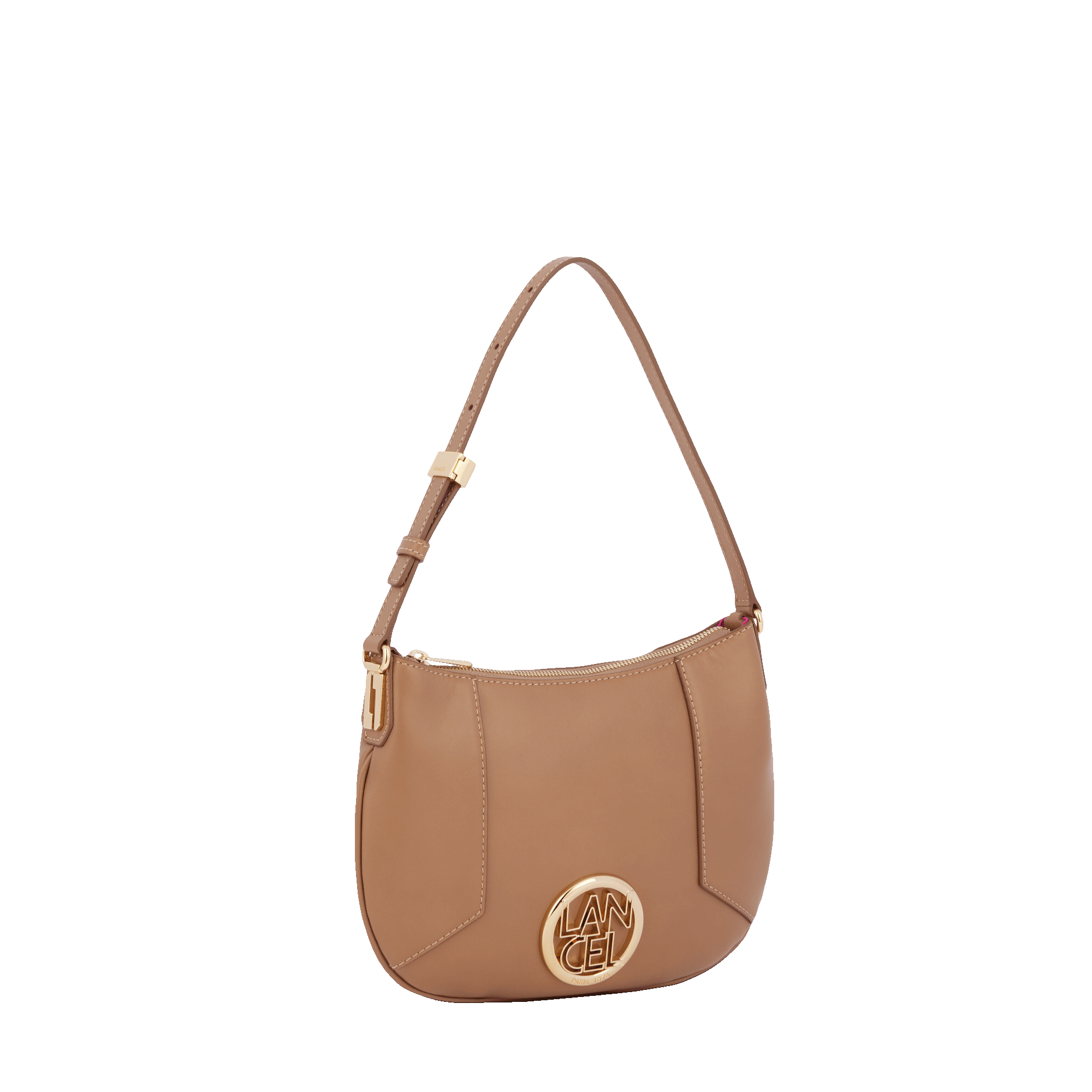 Sac mini hobo zippé Roxane en cuir lisse - Granit & Doré