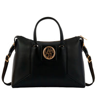 Sac carryall zippé Roxane en cuir lisse - Noir & Doré