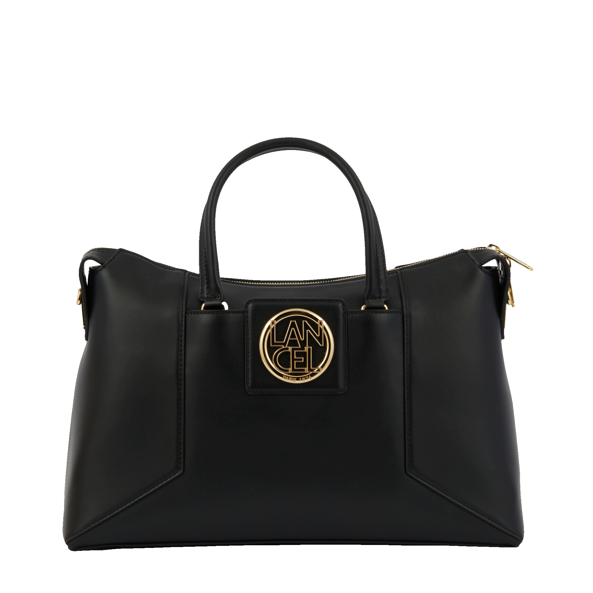 Sac carryall zippé Roxane en cuir lisse - Noir & Doré