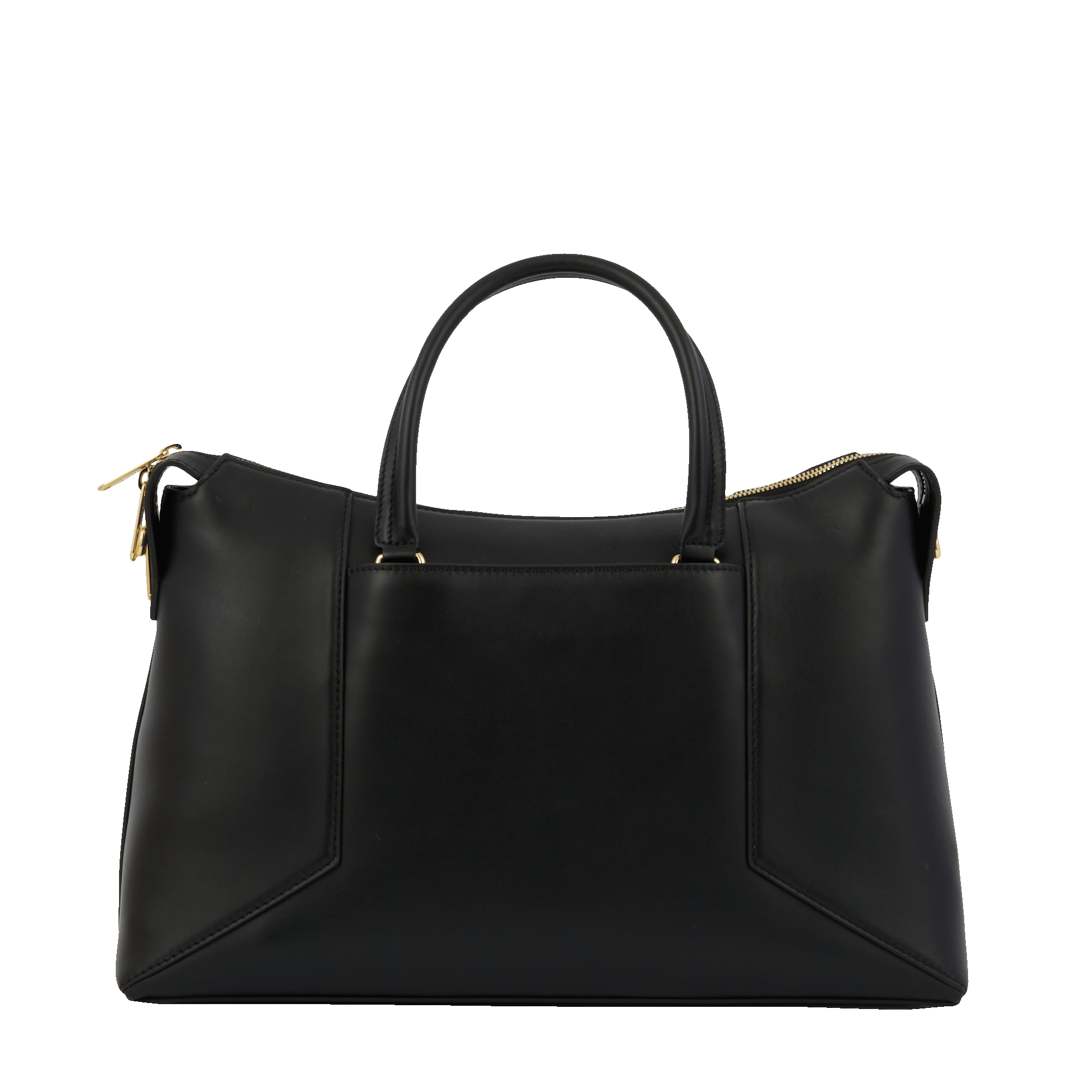Sac carryall zippé Roxane en cuir lisse - Noir & Doré