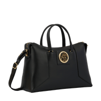 Sac carryall zippé Roxane en cuir lisse - Noir & Doré