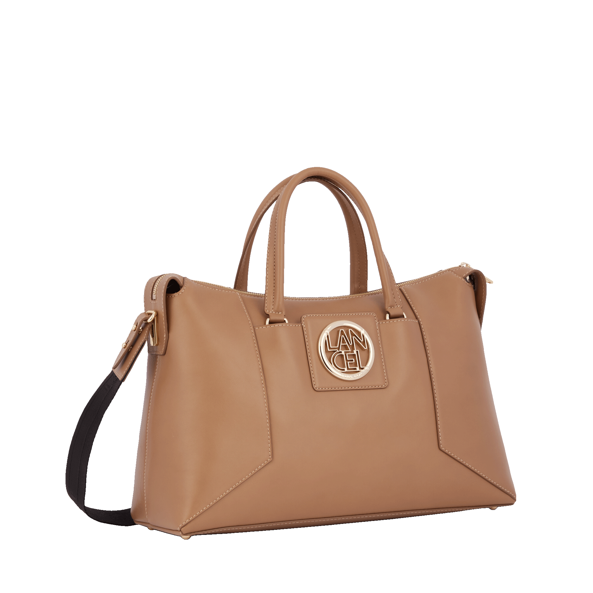 Sac carryall zippé Roxane en cuir lisse - Granit & Doré