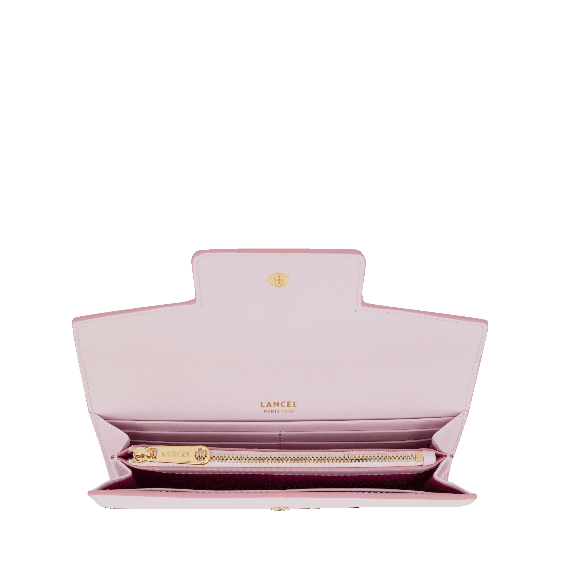 Portefeuille long rabat Roxane en cuir lisse - Rose Dragee