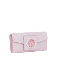Portefeuille long rabat Roxane en cuir lisse - Rose Dragee