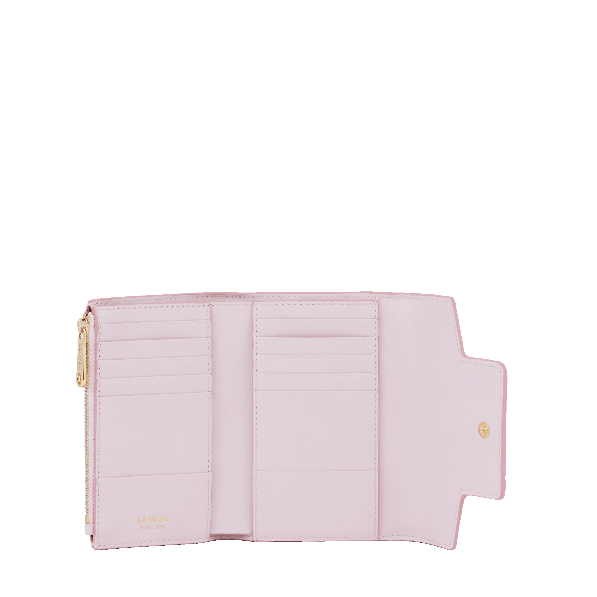 Portefeuille rectangulaire rabat Roxane en cuir lisse - Rose Dragee
