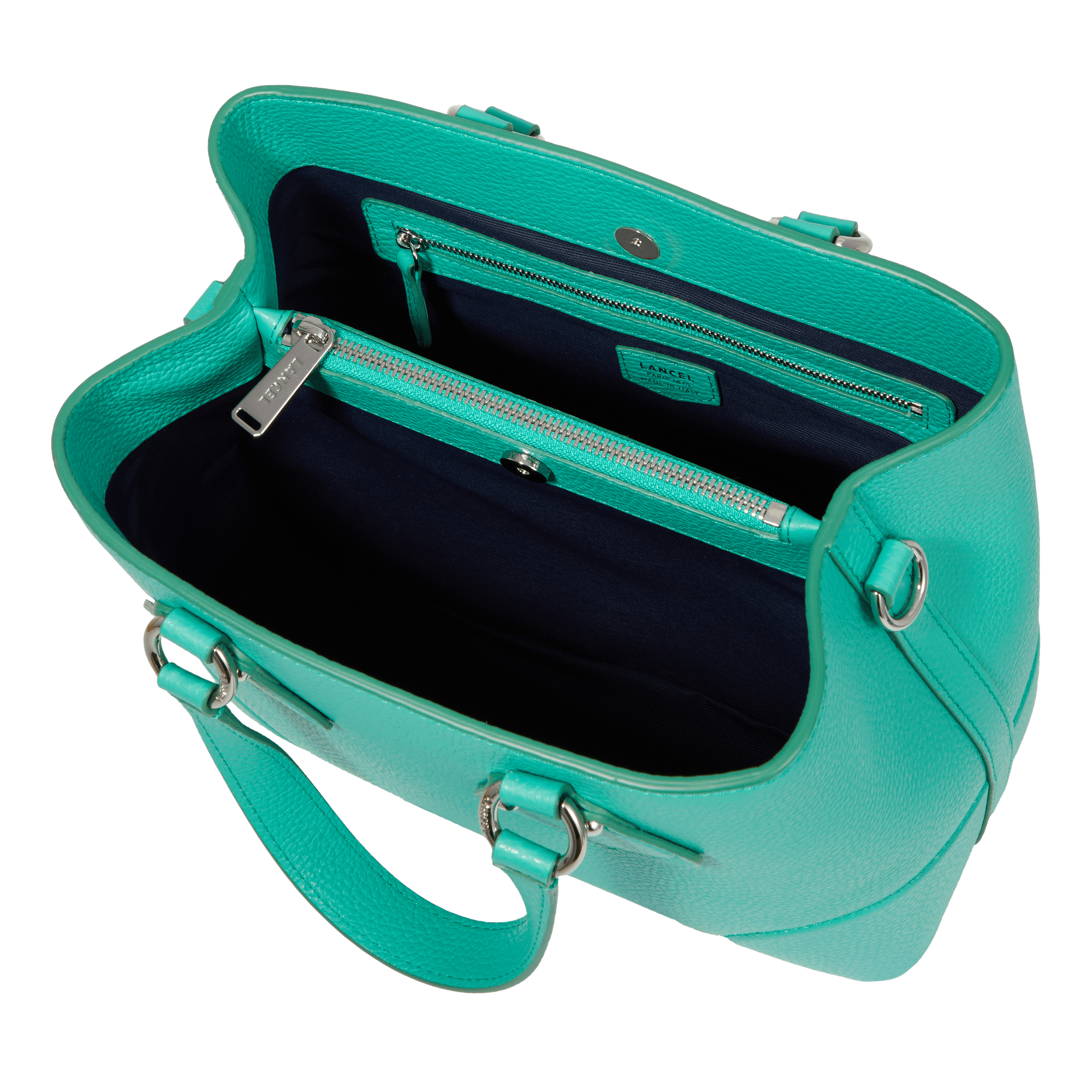 Sac carryall zippé Néo Izy S en cuir lisse - Émeraude