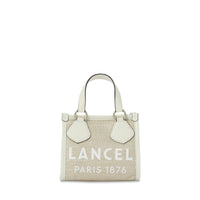 Mini sac cabas zippé Lancel tote en toile - Naturel & Blanc