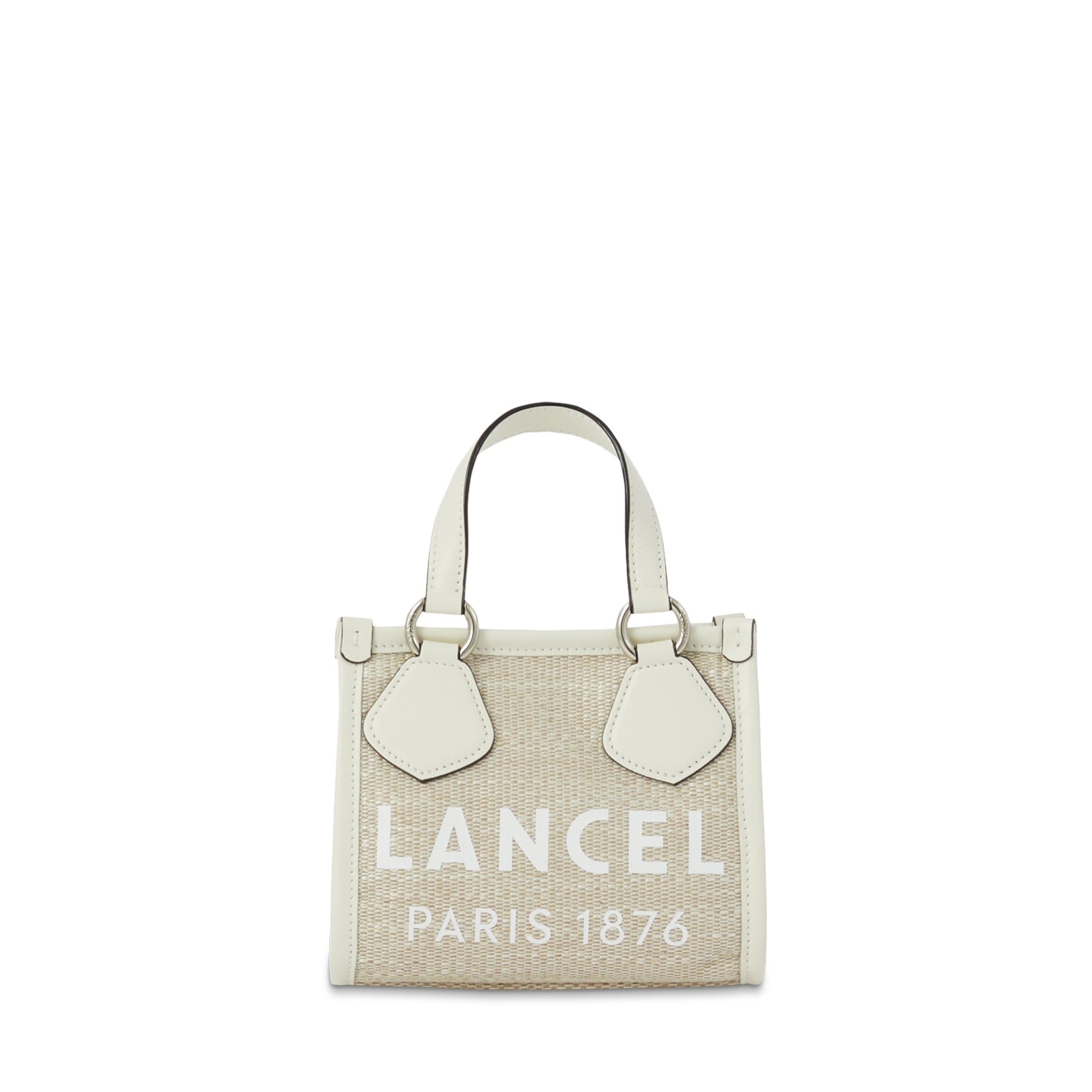 Mini sac cabas zippé Lancel tote en toile - Naturel & Blanc