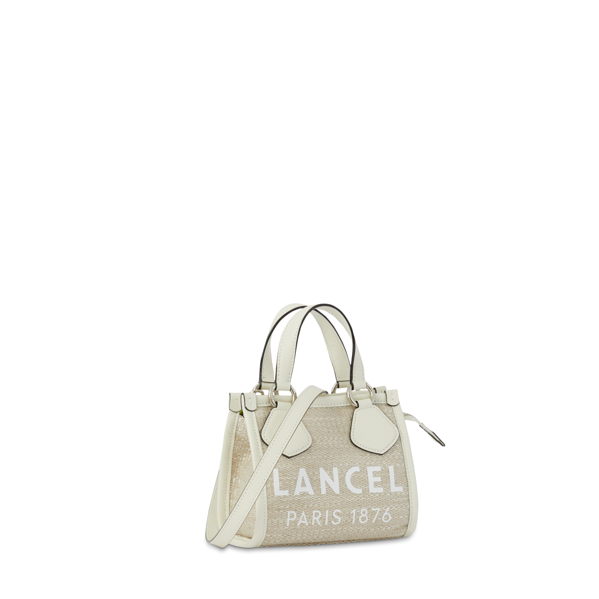 Mini sac cabas zippé Lancel tote en toile - Naturel & Blanc