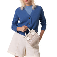 Mini sac cabas zippé Lancel tote en toile - Naturel & Blanc