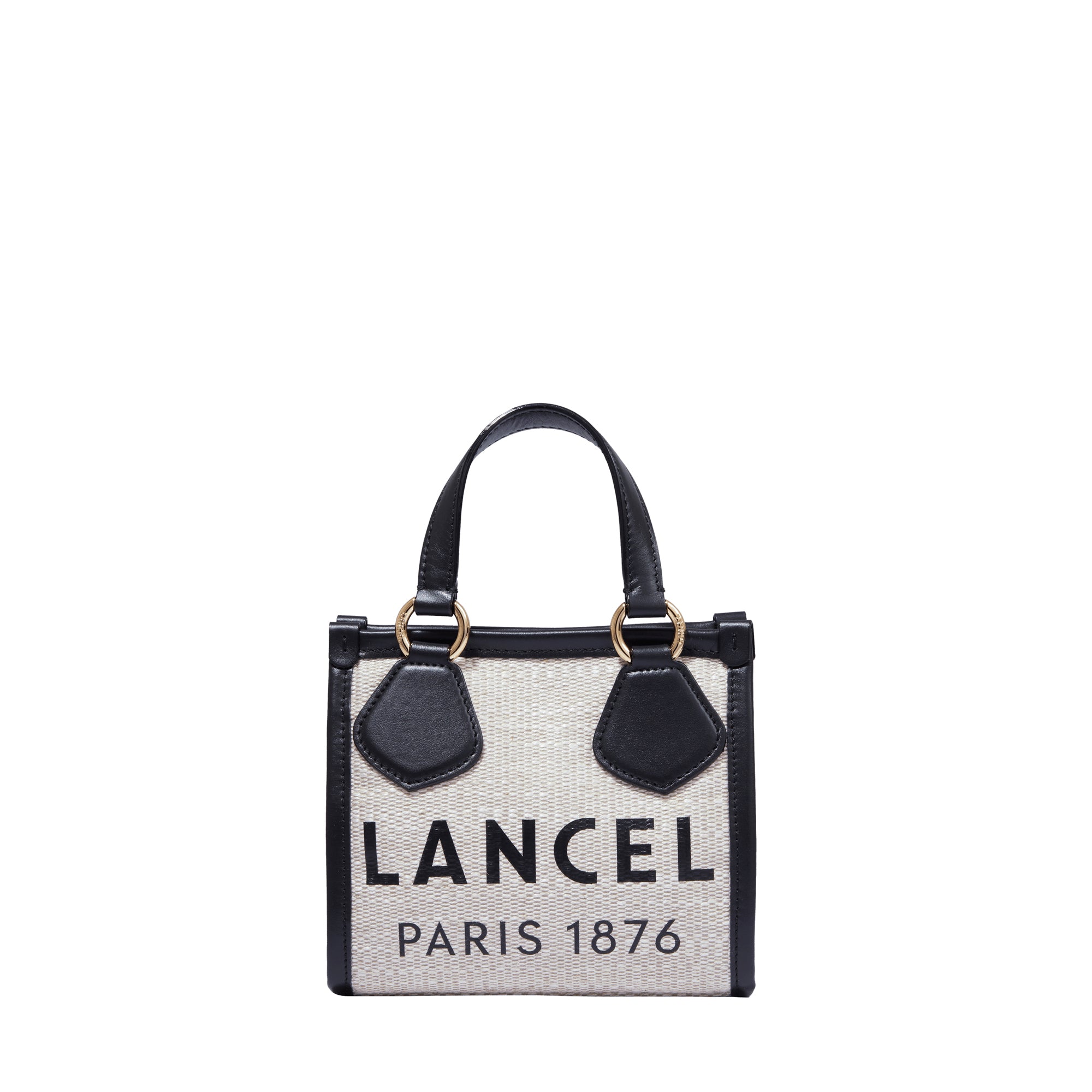 Mini sac cabas zippé Lancel tote en toile - Naturel & Noir