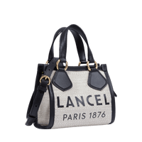 Mini sac cabas zippé Lancel tote en toile - Naturel & Noir
