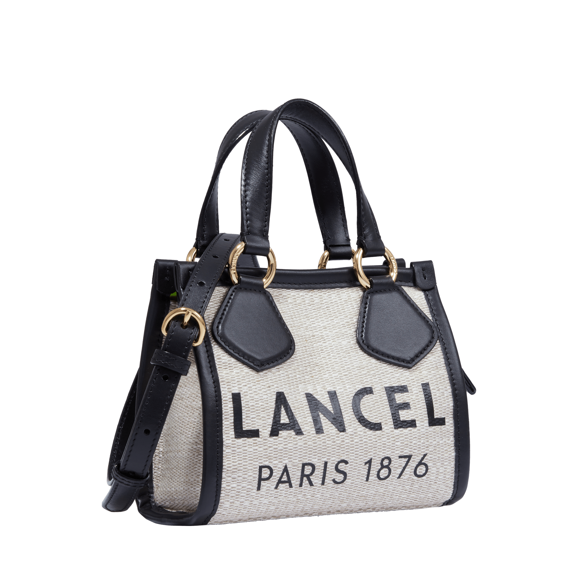 Mini sac cabas zippé Lancel tote en toile - Naturel & Noir