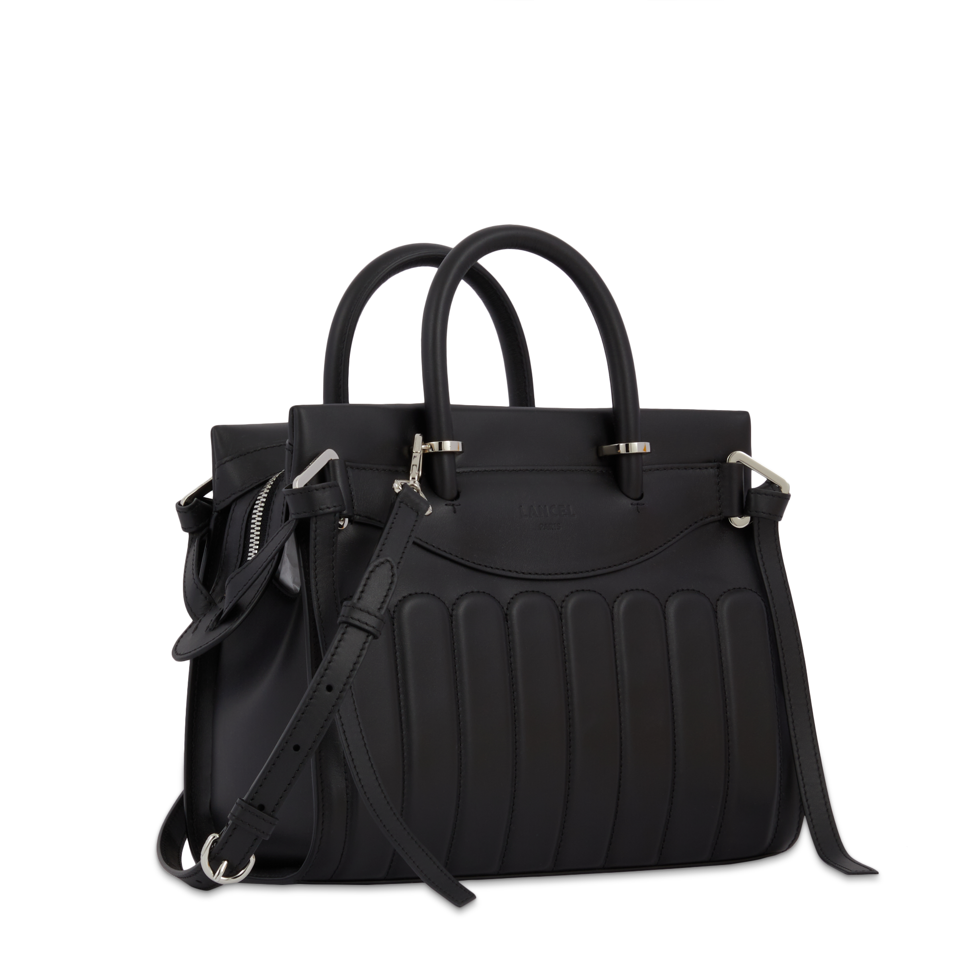 Sac Rodéo carryall à zip en cuir lisse - Noir