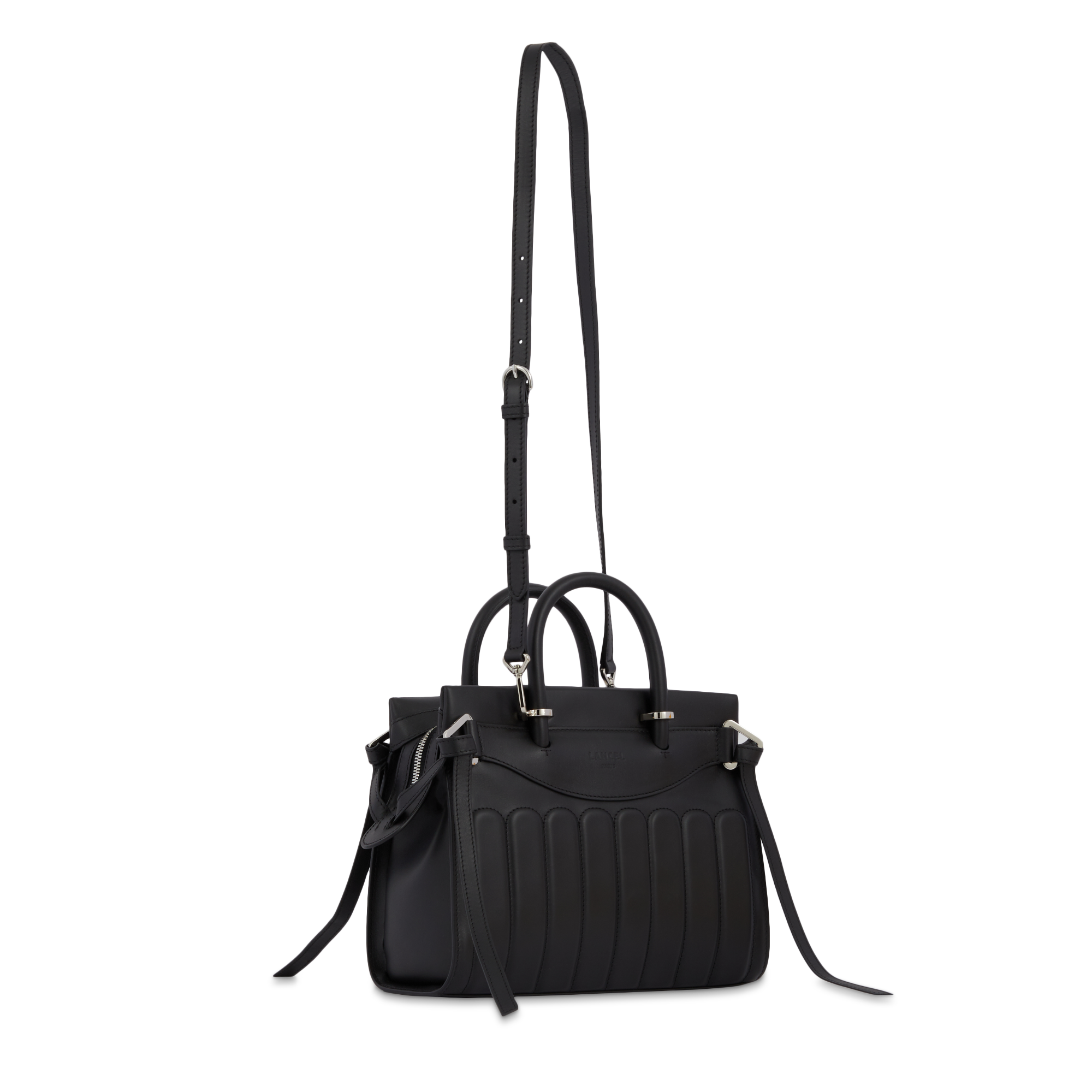 Sac Rodéo carryall à zip en cuir lisse - Noir