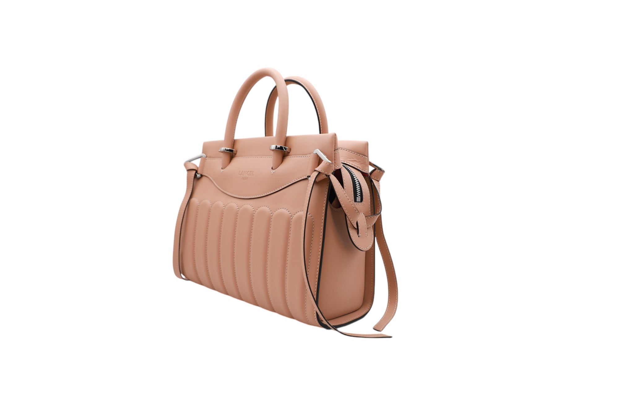 Sac Rodéo carryall à zip en cuir lisse - Nude