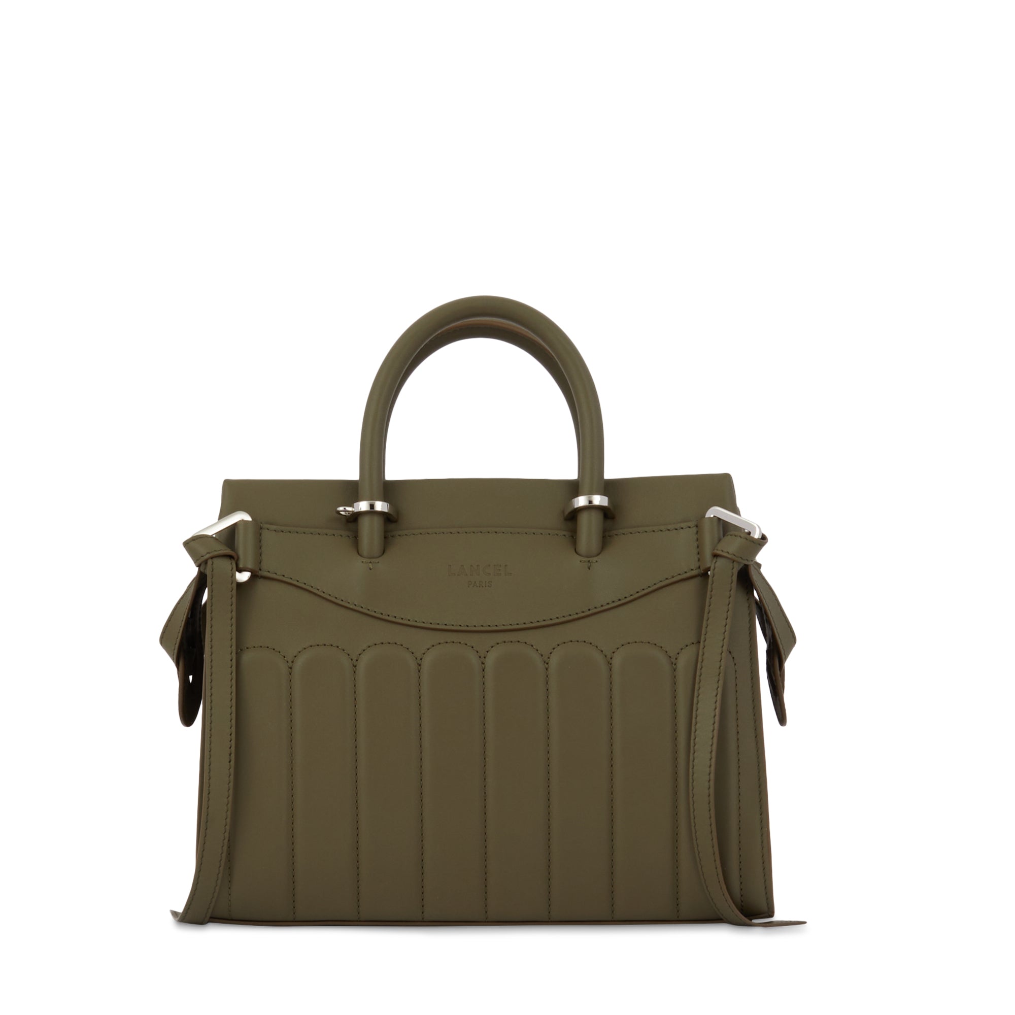 Sac Rodéo carryall à zip en cuir lisse - Kaki foncéoncé
